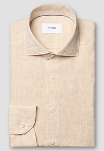 Eton Fine Textured Albini Linnen Wide Spread Collar Overhemd Beige