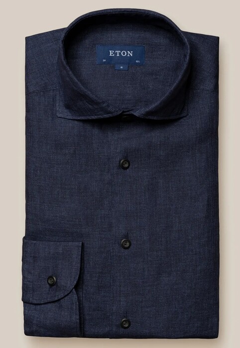Eton Fine Textured Albini Linnen Wide Spread Collar Overhemd Dark Navy