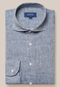 Eton Fine Textured Albini Linnen Wide Spread Collar Shirt Blue