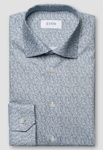 Eton Fine Tonal Floral Pattern Signature Twill Shirt Blue