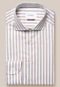 Eton Fine Twill 3D Effect Stripe Shirt Brown