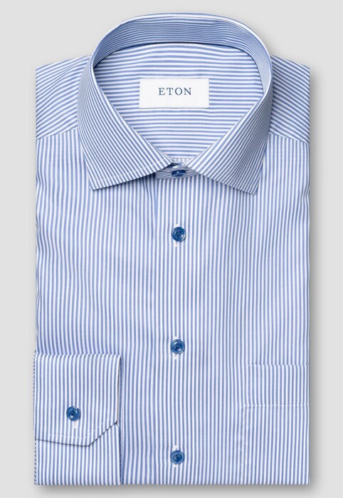 Eton Fine Twill Allover Stripe Cutaway Collar Shirt Blue