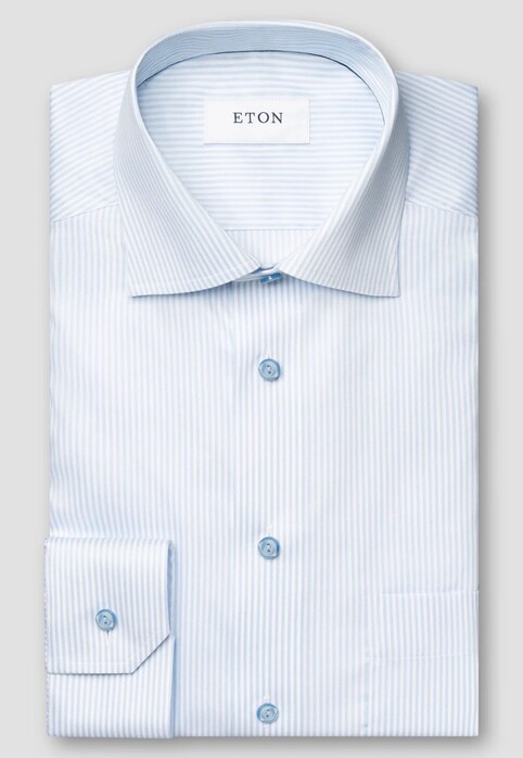 Eton Fine Twill Allover Stripe Cutaway Collar Shirt Light Blue