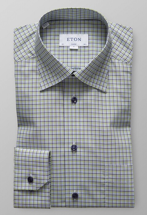 Eton Fine Twill Check Overhemd Pastel Groen