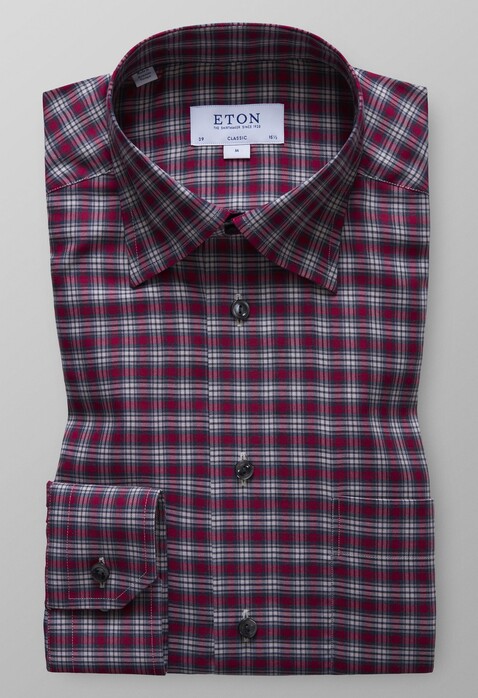 Eton Fine Twill Check Overhemd Roodroze