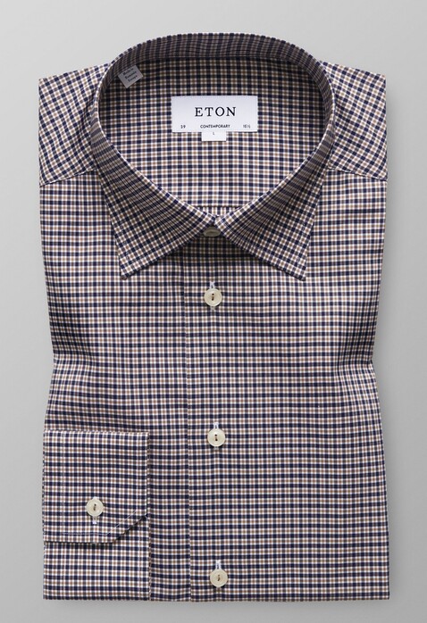 Eton Fine Twill Check Shirt Off White-Brown