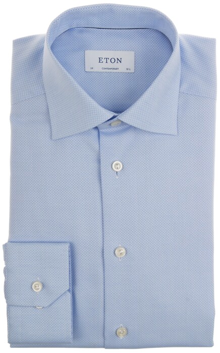 Eton Fine Twill Check Uni Overhemd Licht Blauw