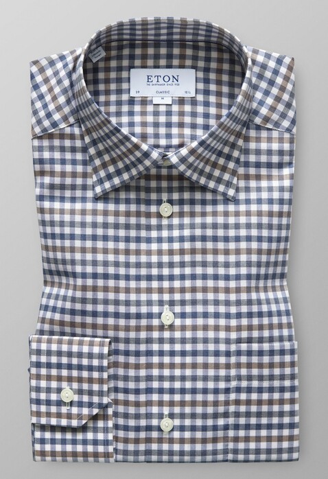 Eton Fine Twill Classic Check Shirt Deep Blue Melange