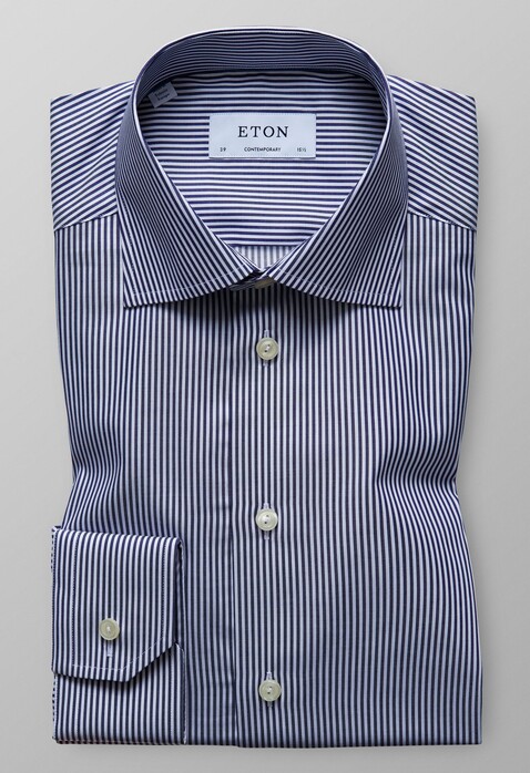 Eton Fine Twill Cutaway Stripe Shirt Dark Evening Blue