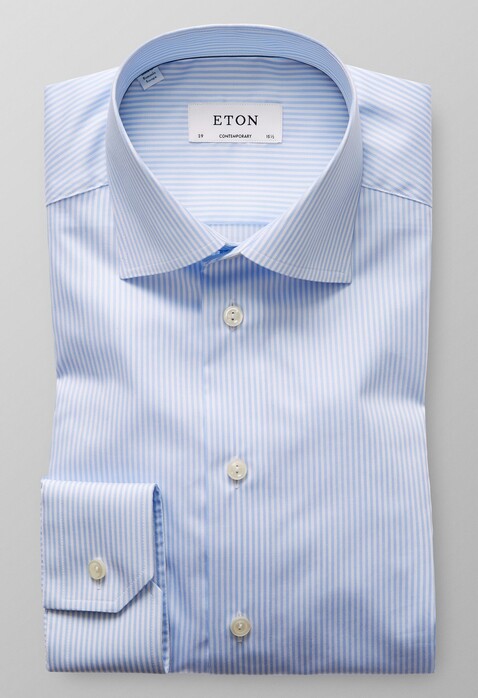 Eton Fine Twill Cutaway Stripe Shirt Light Blue