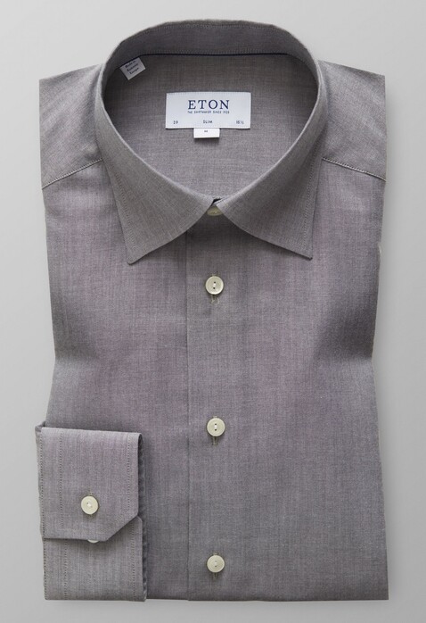 Eton Fine Twill Flannel Herringbone Shirt Mid Grey