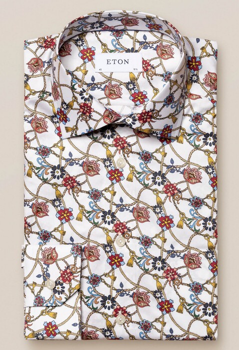Eton Fine Twill Floral Cord Overhemd Wit-Rood