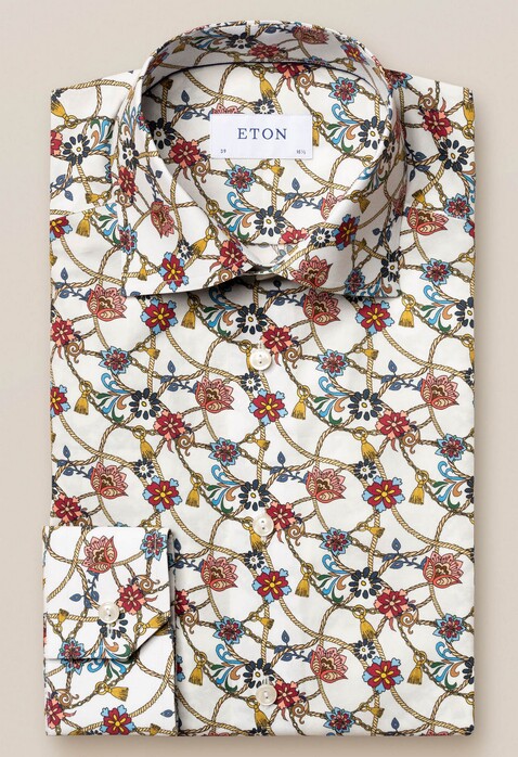 Eton Fine Twill Floral Cord Pattern Shirt White-Red