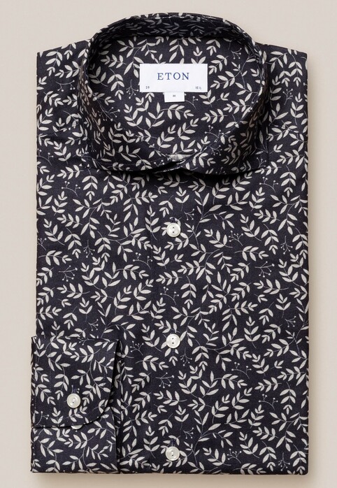 Eton Fine Twill Floral Pattern Melange Shirt Navy