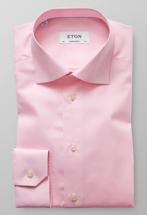 Eton Fine Twill Houndstooth Shirt Pink
