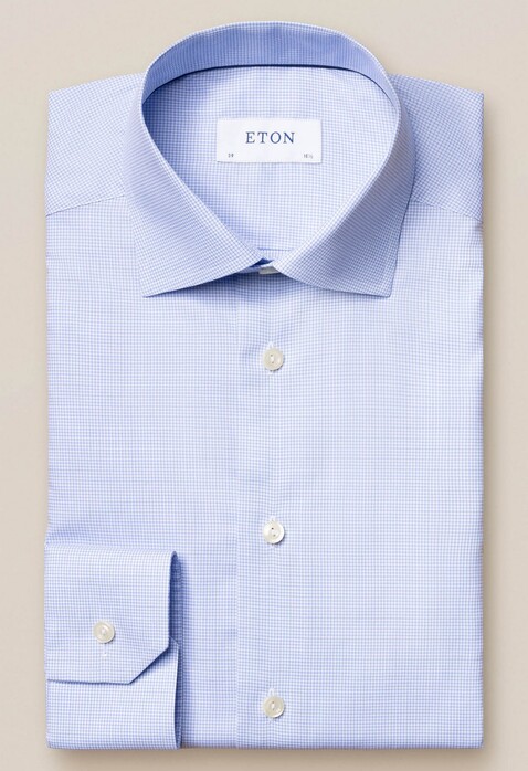 Eton Fine Twill Micro Check Overhemd Licht Blauw