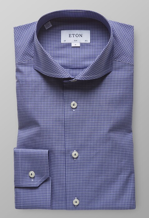 Eton Fine Twill Micro Check Shirt Dark Evening Blue