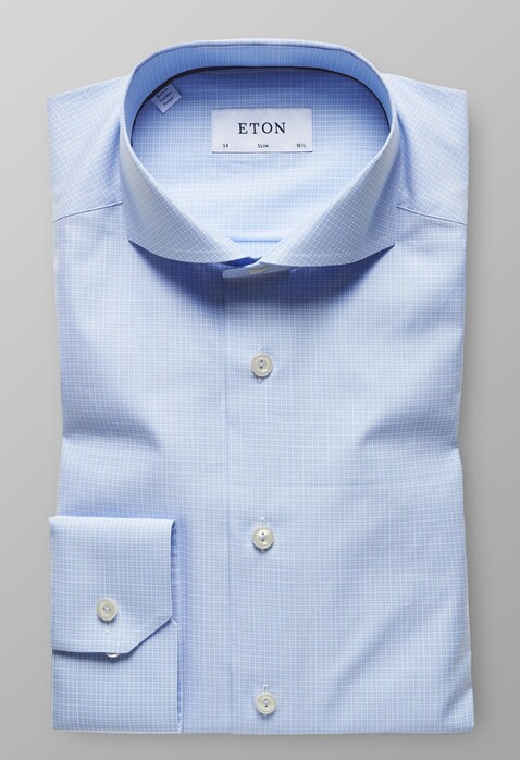 Eton Fine Twill Micro Check Shirt Light Blue