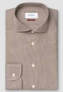 Eton Fine Twill Mini Houndstooth Pattern Shirt Brown