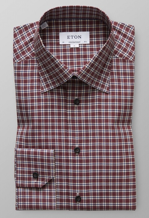 Eton Fine Twill Overcheck Flannel Overhemd Roodroze