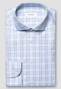 Eton Fine Twill Prince of Wales Check Organic Cotton Shirt Light Blue