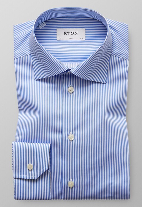 Eton Fine Twill Slim Fit Stripe Shirt Deep Blue Melange