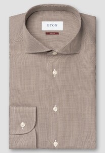 Eton Fine Twill Small Houndstooth Pattern Overhemd Bruin