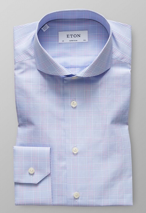 Eton Fine Twill Stretch Check Overhemd Paars
