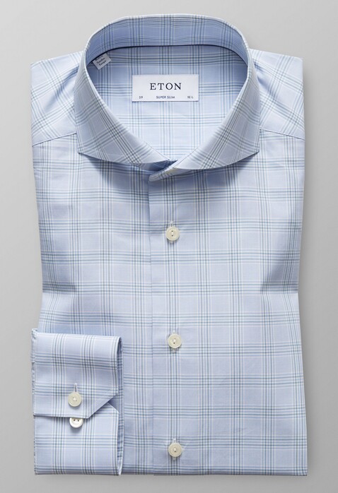 Eton Fine Twill Stretch Check Overhemd Pastel Groen