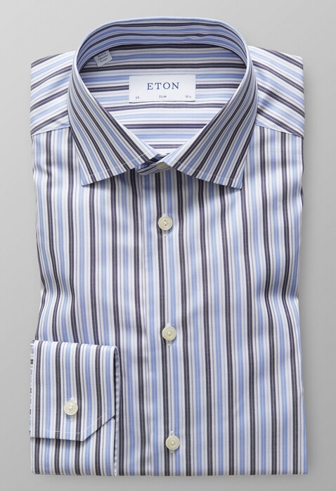 Eton Fine Twill Stretch Stripe Shirt Evening Blue
