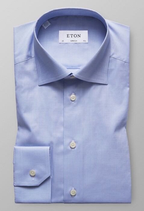 Eton Fine Twill Stretch Uni Overhemd Pastel Blauw Melange