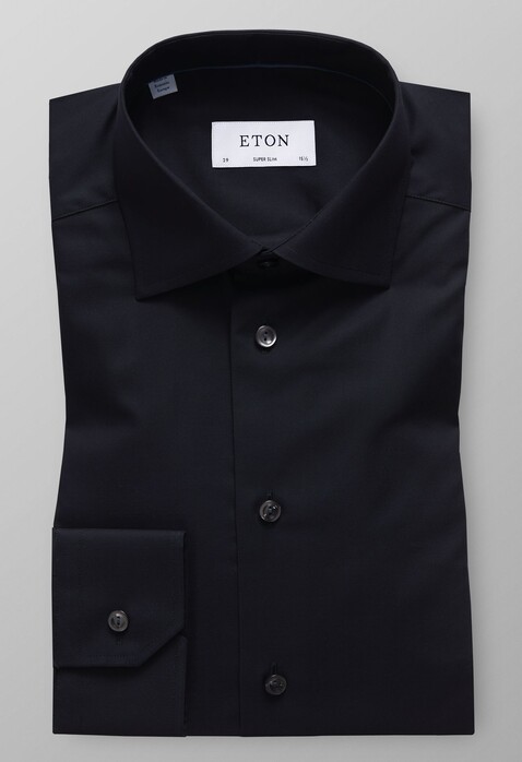 Eton Fine Twill Stretch Uni Overhemd Zwart