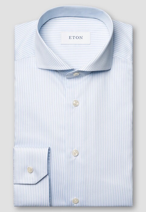 Eton Fine Twill Stripe Extra Long Staple Cotton Overhemd Licht Blauw