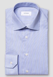 Eton Fine Twill Stripe Extra Long Staple Cotton Shirt Blue