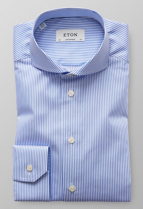 Eton Fine Twill Stripe Overhemd Diep Blauw