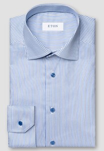 Eton Fine Twill Striped Cotton Overhemd Blauw