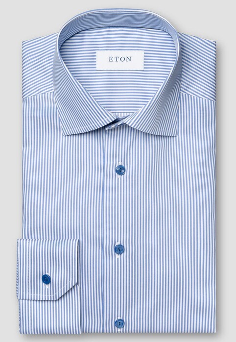 Eton Fine Twill Striped Cotton Shirt Blue