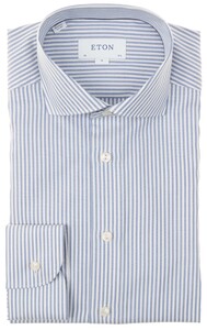 Eton Fine Weave Stripe Contemporary Fit Overhemd Midden Blauw