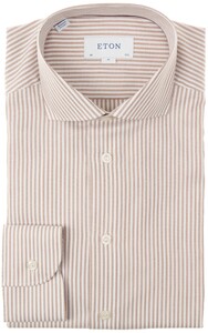 Eton Fine Weave Stripe Contemporary Fit Shirt Mid Brown