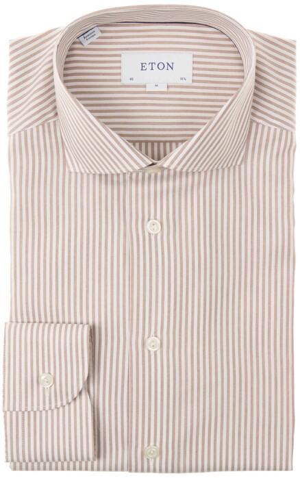 Eton Fine Weave Stripe Slim Fit Shirt Mid Brown