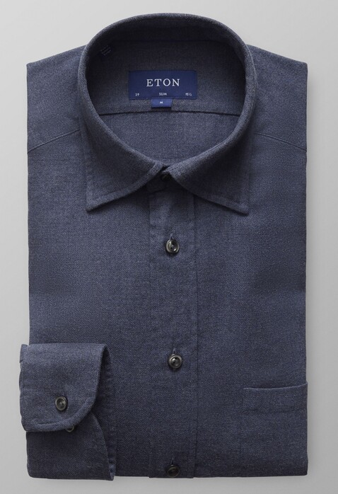 Eton Flannel Button Under Collar Shirt Dark Blue Extra Melange