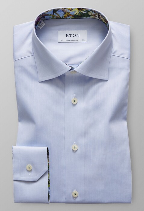 Eton Floral Contrast Uni Shirt Light Blue