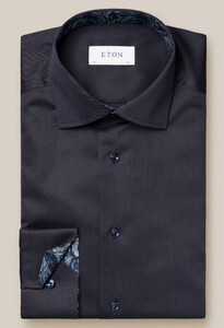 Eton Floral Effect Details Signature Twill Cutaway Collar Overhemd Navy