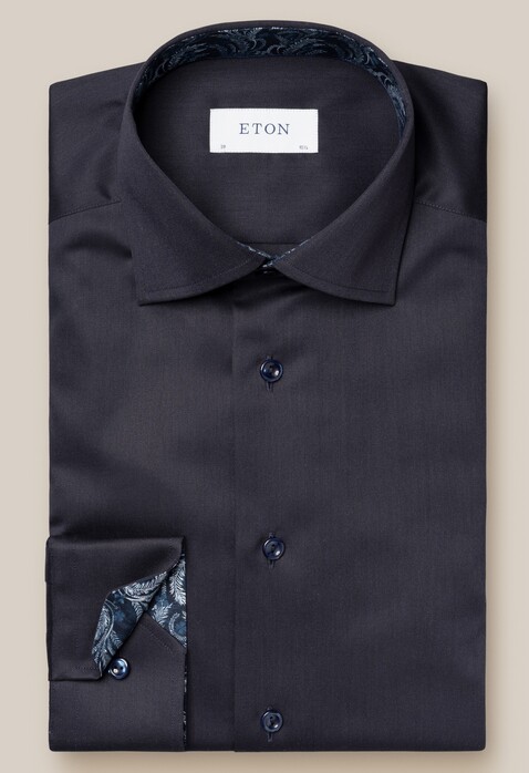 Eton Floral Effect Details Signature Twill Cutaway Collar Overhemd Navy