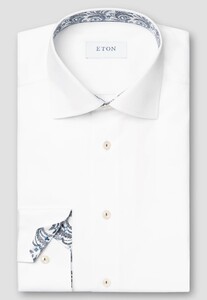 Eton Floral Effect Details Signature Twill Cutaway Collar Overhemd Wit