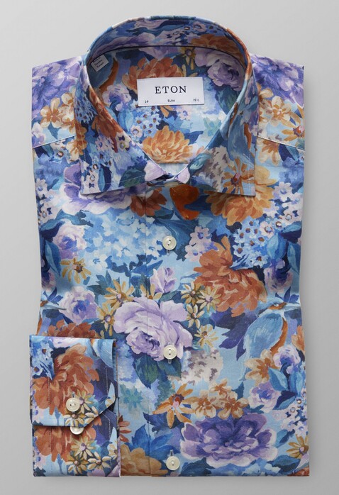 Eton Floral Fantasy Cotton Tencel Overhemd Sky Blue