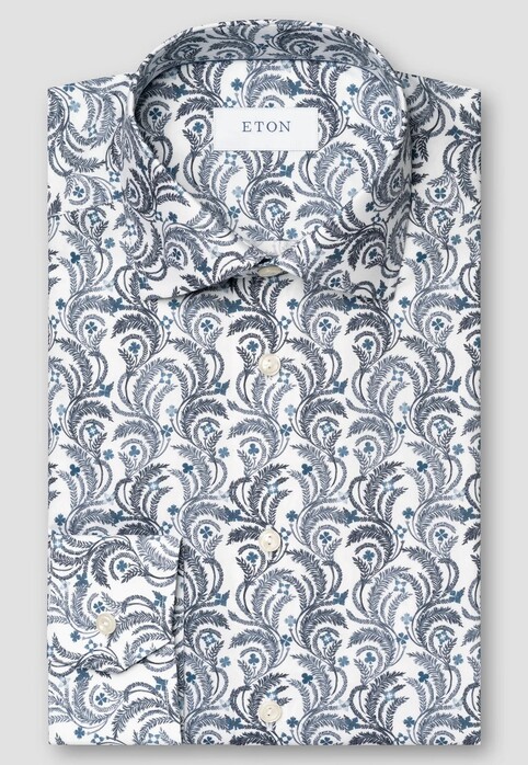 Eton Floral Leaves Fantasy Signature Twill Shirt Blue