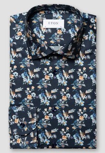 Eton Floral Pattern Cotton Twill Overhemd Navy-Multi