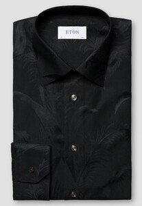 Eton Floral Pattern Evening Jacquard Mother of Pearl Buttons Shirt Black