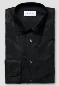 Eton Floral Pattern Evening Jacquard Overhemd Zwart